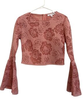 2/$30 Say What? Rose Floral Mesh Bell Sleeve Crop Top Size M Y2K Boho Fairy
